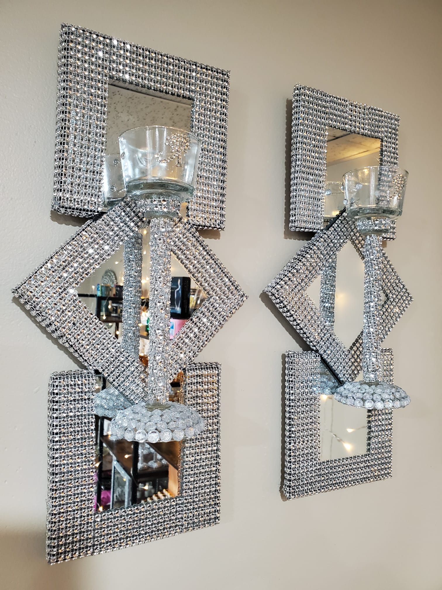 Set of 2 Glam Tea Candle Wall Mirror